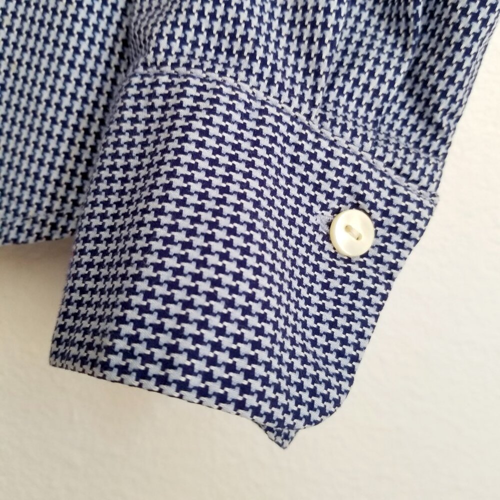 Womens GAP Long-Sleeve Fitted Shirt Sz M 100% Cotton Dark Navy Blu Houndstooth - Picture 5 of 15
